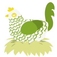Radioactive, a white and chartreuse chicken with a lace pattern