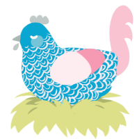A cerulean and rose chicken with a double-lace pattern