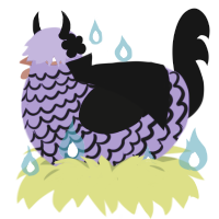 Pastel goth, a blurple and black chicken with a lace pattern