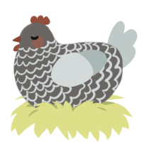 A grey and silver chicken with a lace pattern