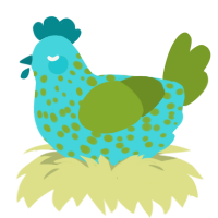 jolly rancher, a aqua and chartreuse chicken with a speckle pattern