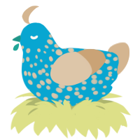 The Spotter, a cerulean and beige chicken with a speckle pattern