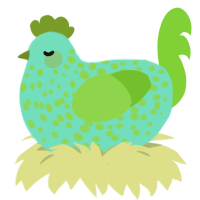 A mint and grass chicken with a speckle pattern