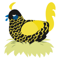 Stumble Dee, a sable and yellow chicken with a lace pattern