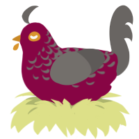 MontEggue, a maroon and grey chicken with a half-lace pattern