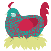 Jade Nostalgia, a turquoise and crimson chicken with a double-lace pattern