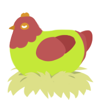 Caramel Apple, a lime and red chicken with a head pattern