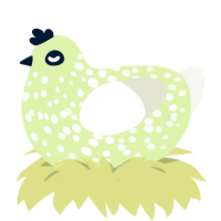 A apple and white chicken with a speckle pattern