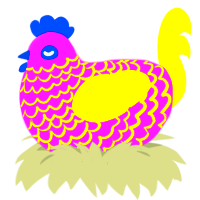 A orchid and yellow chicken with a lace pattern