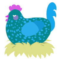 A teal and sky chicken with a speckle pattern