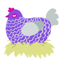 Lilac, a blurple and silver chicken with a lace pattern