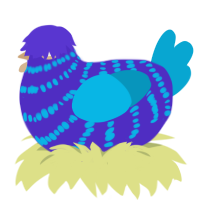 A indigo and cerulean chicken with a bar pattern