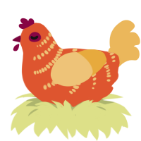 A vermilion and honey chicken with a half-bar pattern