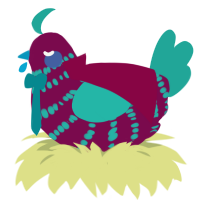 Hemlock, a wine and turquoise chicken with a bar pattern