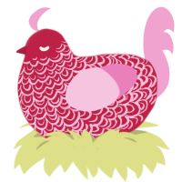 A crimson and pink chicken with a double-lace pattern