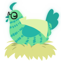 A spring and turquoise chicken with a bar pattern