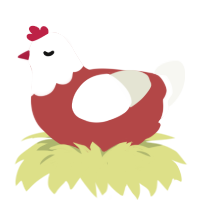 A red and white chicken with a head pattern
