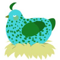 A aqua and leaf chicken with a speckle pattern