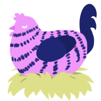 Blush, a lavender and navy chicken with a bar pattern