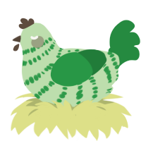 A gluppy and viridian chicken with a bar pattern