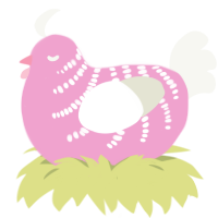 A pink and white chicken with a half-bar pattern