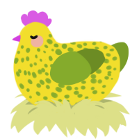 Beautiful Banana, a yellow and chartreuse chicken with a speckle pattern