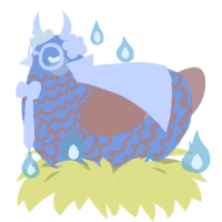 The kind demon, a ochre and cerulean chicken with a lace pattern