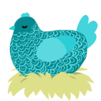 A teal and aqua chicken with a double-lace pattern