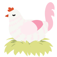 A white and rose chicken with a bar pattern