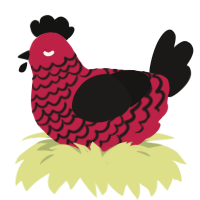 A crimson and sable chicken with a lace pattern