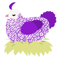 A white and violet chicken with a double-lace pattern