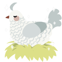 A white and silver chicken with a lace pattern