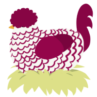 Flammable, a white and maroon chicken with a lace pattern