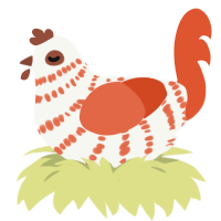 A white and vermilion chicken with a bar pattern