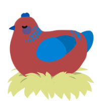 A red and sapphire chicken with a neck-band pattern