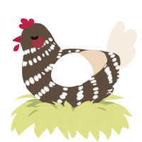 A bark and cream chicken with a bar pattern