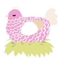 A pink and cream chicken with a lace pattern