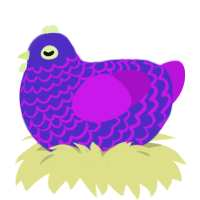 A indigo and amethyst chicken with a lace pattern