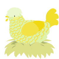 A apple and yellow chicken with a lace pattern