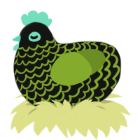 A black and chartreuse chicken with a lace pattern