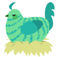 A spring and turquoise chicken with a bar pattern