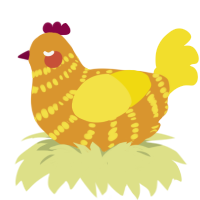 A orange and yellow chicken with a bar pattern