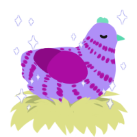 PJ, a lilac and plum chicken with a bar pattern