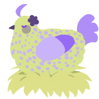 A lemon and lilac chicken with a speckle pattern