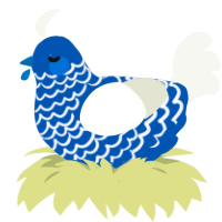 Reject, a ultramarine and white chicken with a lace pattern