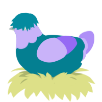 Fae, a sea and lilac chicken with a head pattern