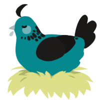 A teal and sable chicken with a neck-speckle pattern