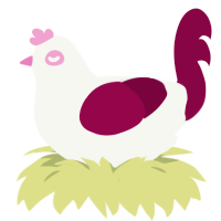 A white and maroon chicken