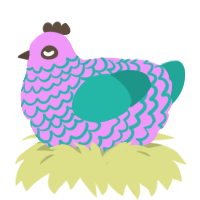 A lavender and turquoise chicken with a lace pattern