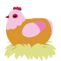 poptart, a orange and pink chicken with a head pattern